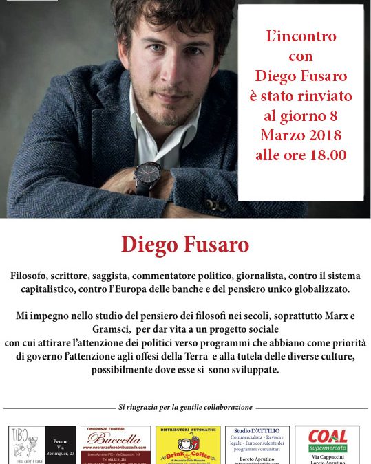 Fusaro al Supercinema teatro di Loreto giovedì 8 marzo